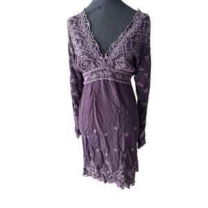 Johnny Was Purple Embroidered Boho Festival Tunic Dress